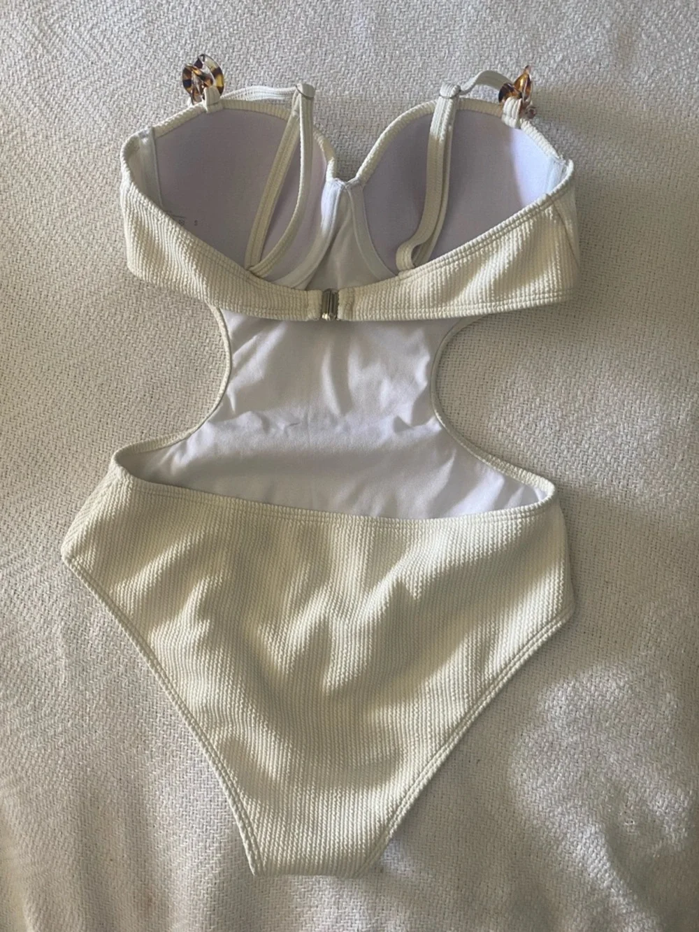 Cream Ribbed Cutout One-Piece Swimsuit with Molded Cups - Picture 4 of 8